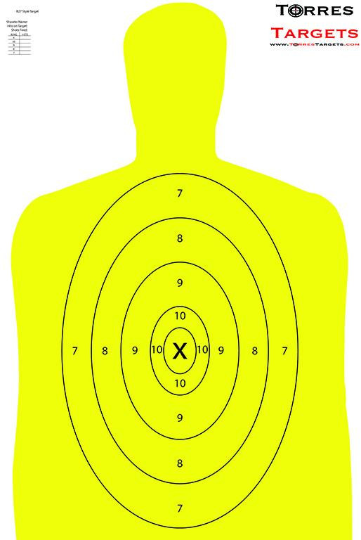 B27 Style Silhouette Paper Shooting Target Yellow by Torres Targets