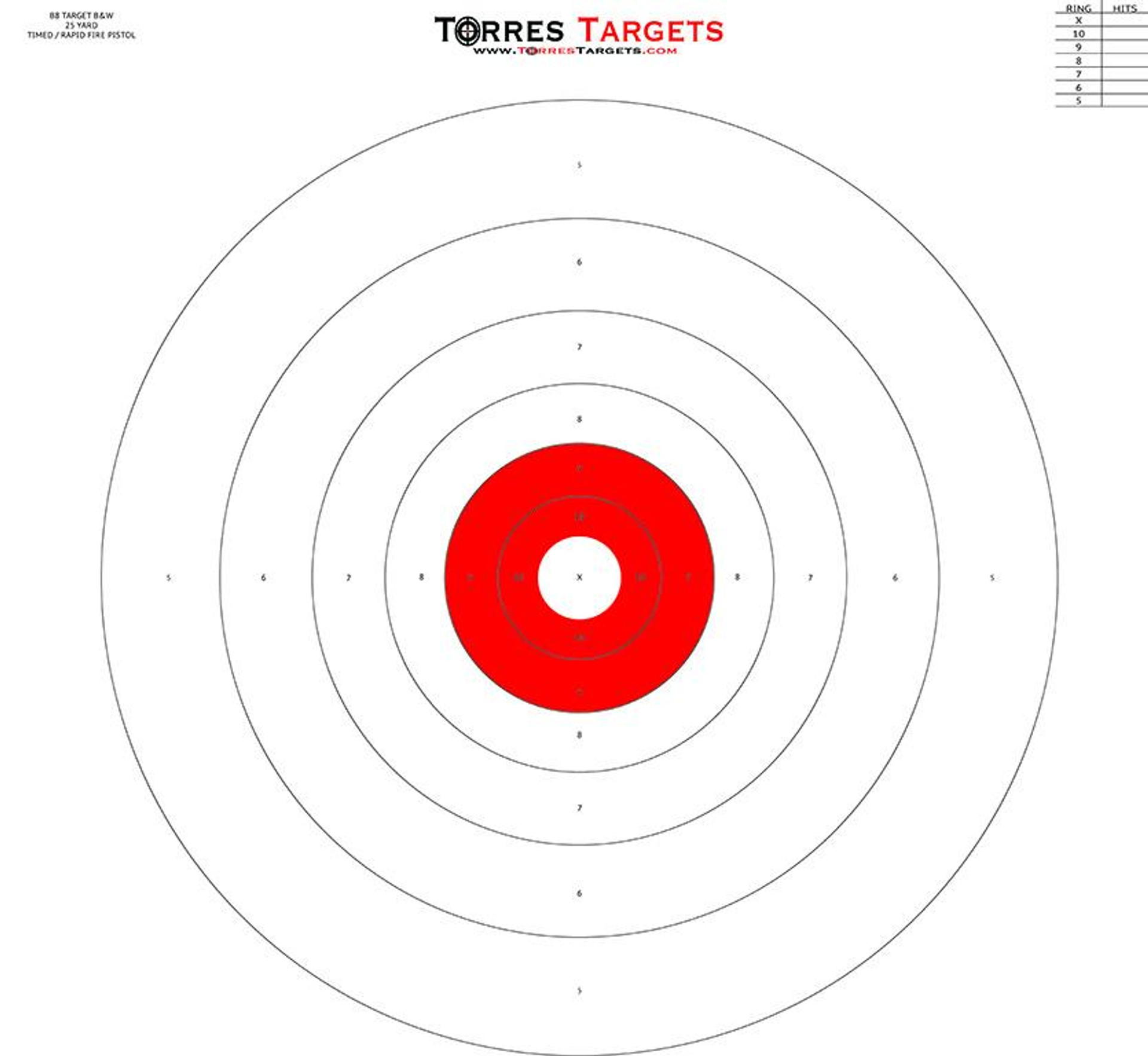 Red B8 Style Bullseye Paper Shooting Target from TorresTargets.com