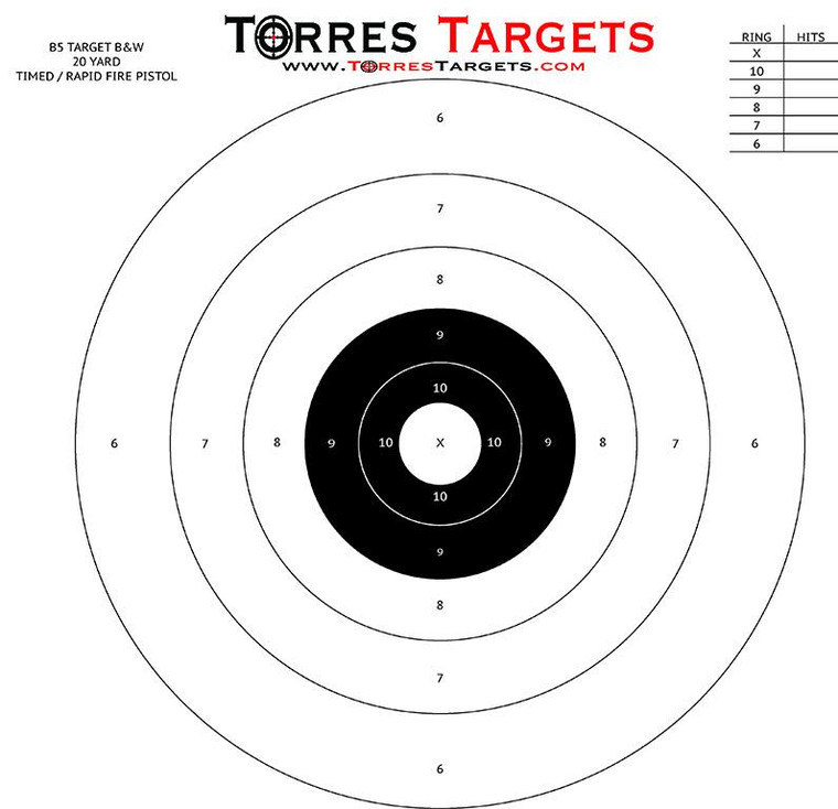 b5 style bullseye target black and white by torres targets