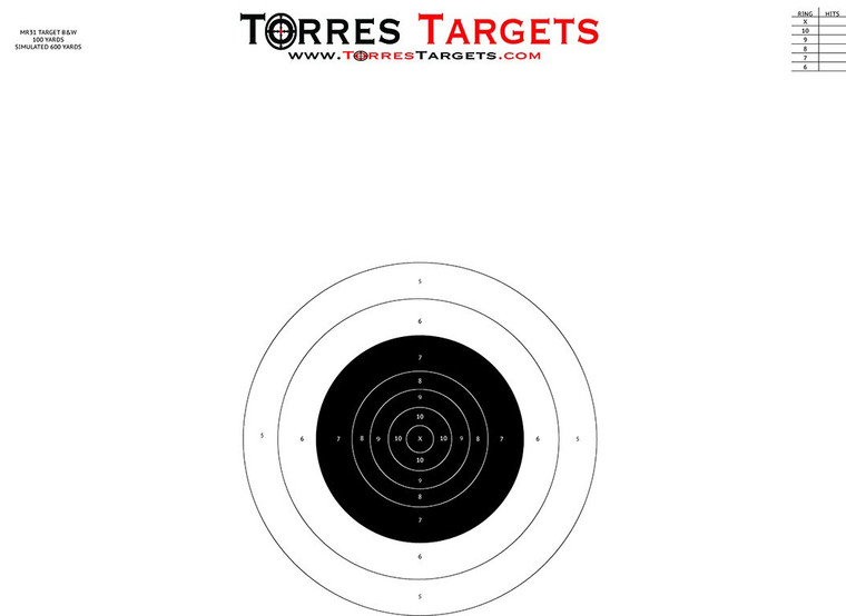 MR31 Style Bullseye Paper Shooting Target Black and White