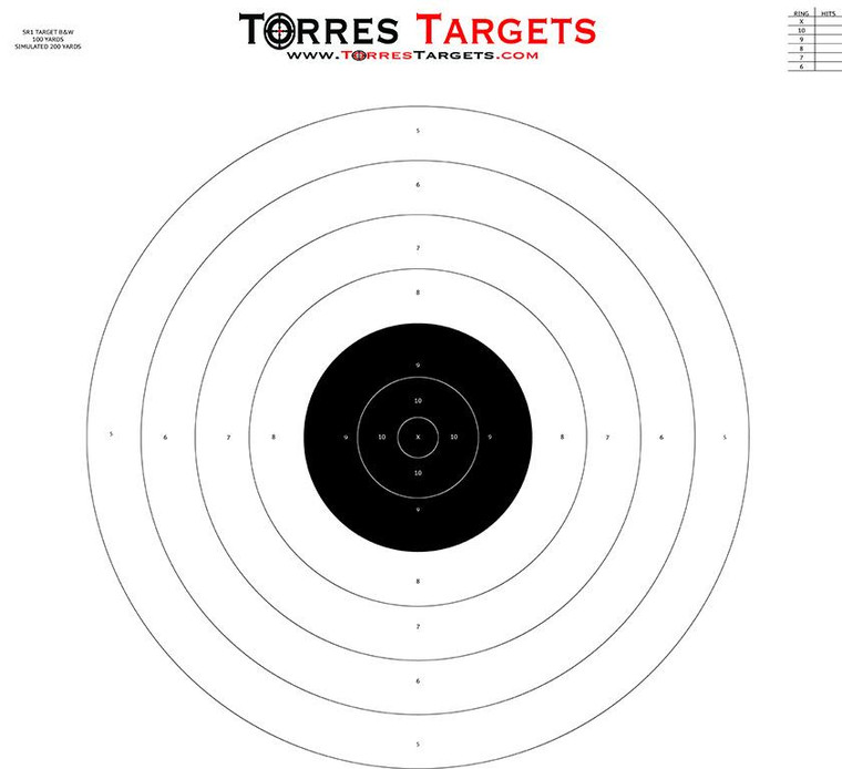 SR1 Style Bullseye Paper Shooting Target Black and White