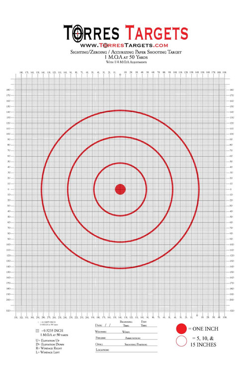 50 Yard MOA Paper Shooting Target With 1/4 MOA Adjustments 24x36 inches