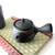 Black Two Color Sendan Design Tokoname Teapot 350ml on tatami with lid closed