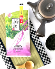 Gyokuro Ume-jirushi by Taniguchien new package design shot from above