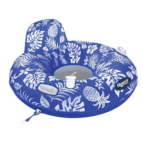 Aqua Leisure Supreme Lake Tube Hibiscus Pineapple Royal Blue w\/Docking Attachment [APL20458]