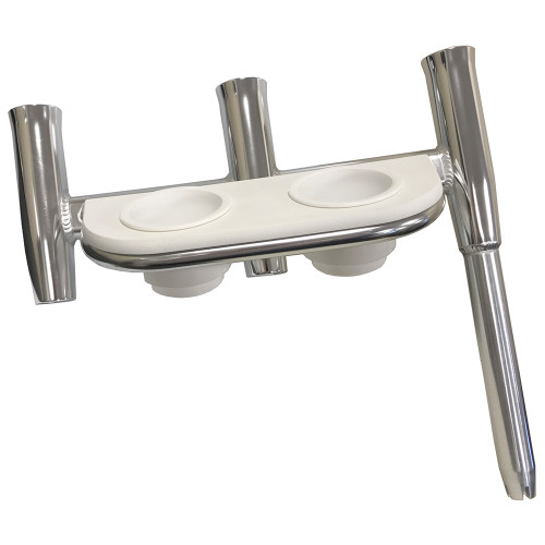 Tigress Offset Triple Rod Holder w\/Cup Holders - Port Side - Polished Aluminum [88148]