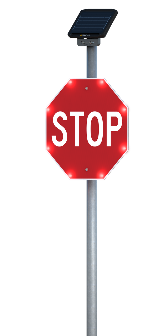 BlinkerStop® Flashing LED Stop Sign (R1-1) w/13W TOP Solar Cabinet - TAPCO  - Traffic and Parking Control Co., Inc.