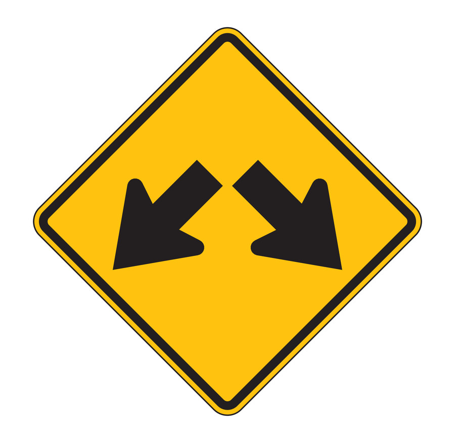 Two Downward Diagonal Arrows (Symbol) Sign W12-1 - Standard