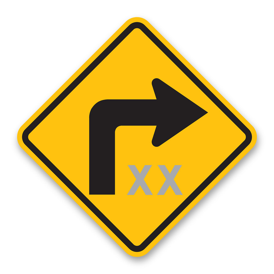 W1-1a Combination of Right Turn (Symbol) and Speed Advisory