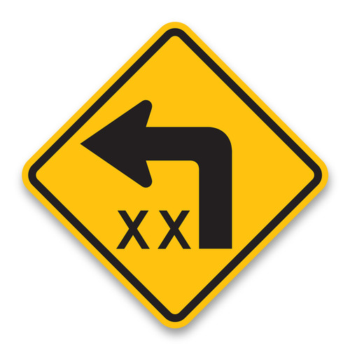 W1-1a Combination of Left Turn (Symbol) and Speed Advisory - Curve ...