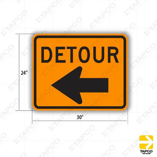 M4-9 DETOUR (Left Arrow) Sign - Orange Construction Signs | TAPCO