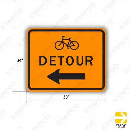 M4-9c DETOUR (Bicycle Symbol) Sign - Orange Construction Signs | TAPCO