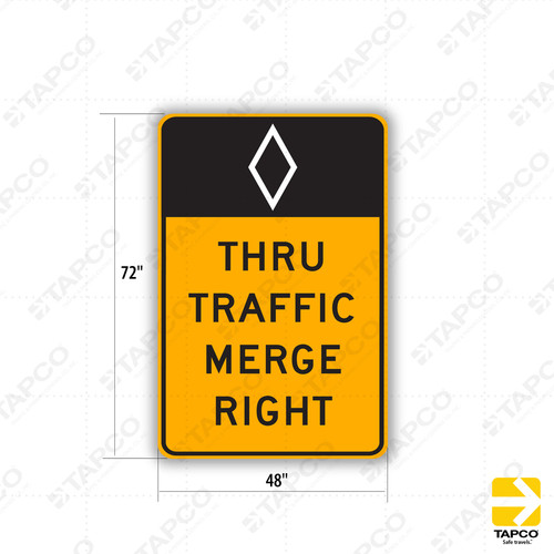W74-1 (CA) HOV THRU TRAFFIC MERGE RIGHT/LEFT (Specify) Sign