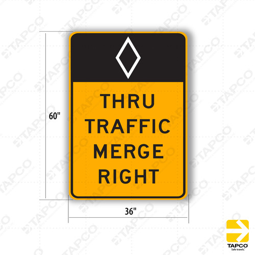 W74-1 (CA) HOV THRU TRAFFIC MERGE RIGHT/LEFT (Specify) Sign