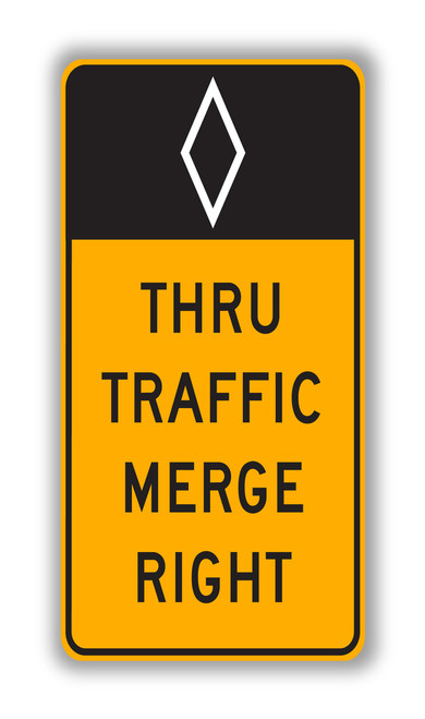 W74-1 (CA) HOV THRU TRAFFIC MERGE RIGHT/LEFT (Specify) Sign