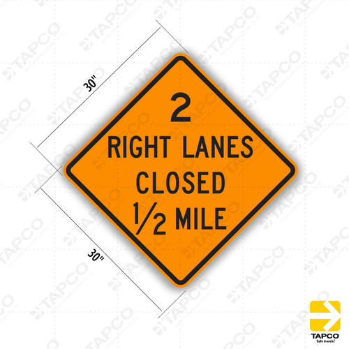 W20-5a 2 LANES CLOSED WITH DISTANCE (specify) Sign - Orange