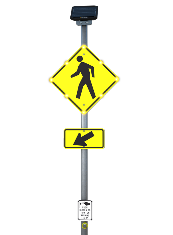 View of three traffic signs Pedestrian crossing / Zebra crossing