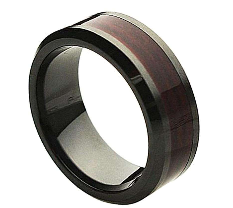 Apricity Black Ceramic Ring with Burgundy Wood Inlay ...