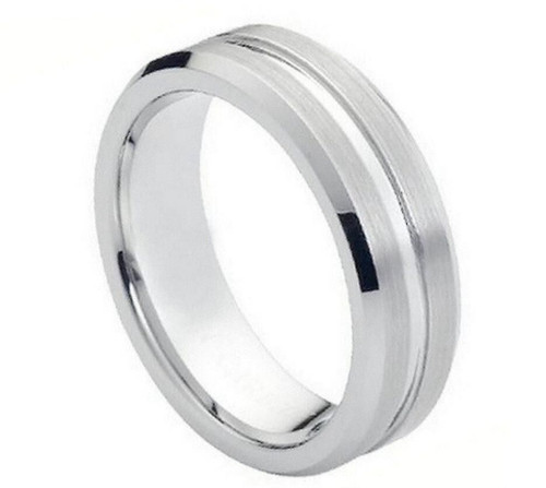 Fission Cobalt Ring with Grooved Center and Beveled Edges at Wedding Bands Forever