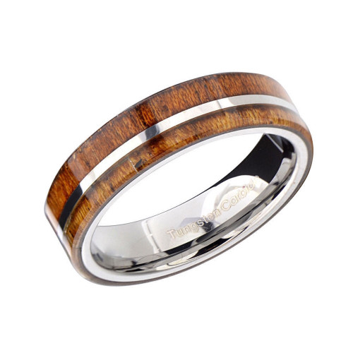 Harmony Tungsten Ring with Offset Wood Inlay