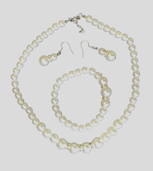 2919 J-  Woman White Necklace Earrings Bracelet set