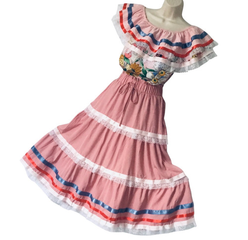 flower pink dress typical Jibara 2-piece set