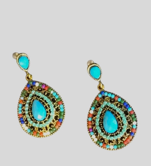Multi‑color teardrop‑shaped dangle earrings
