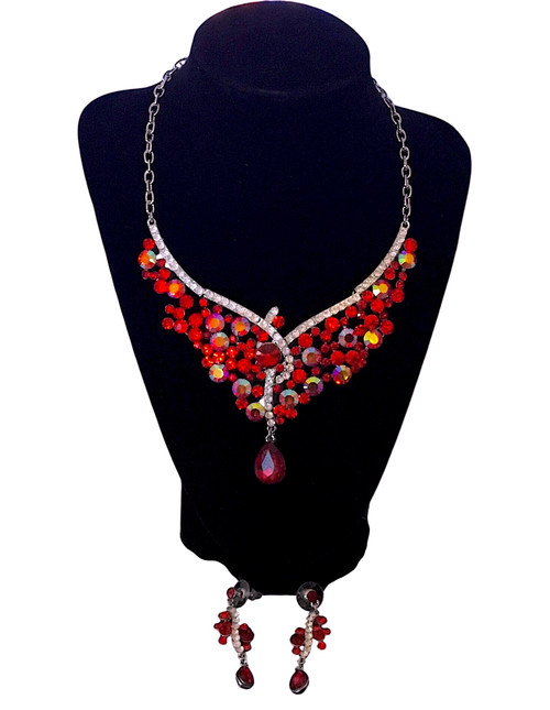 3018 A-Floral Rhinestone Necklace Set*