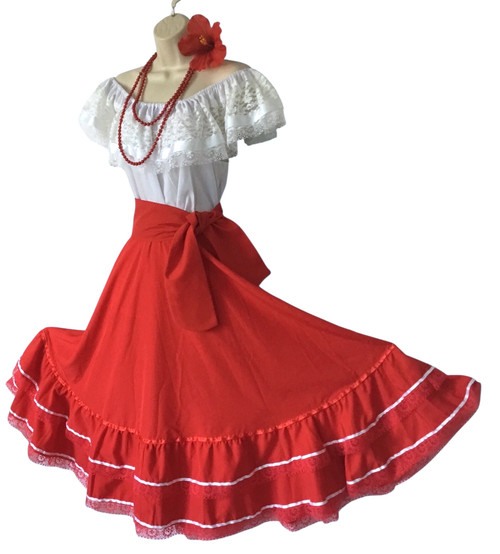 3050 Woman Bell Skirt Red & White Dance*