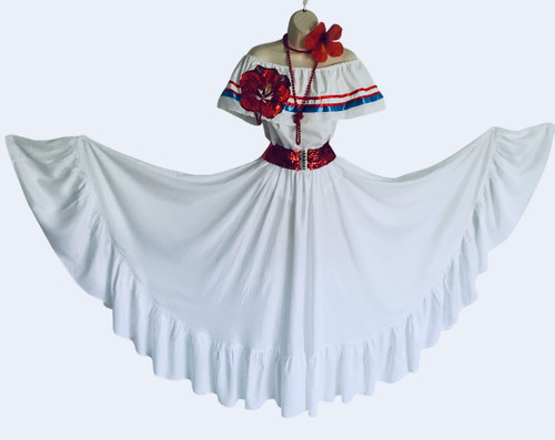 5 Piece set: Head flower, necklace, belt, top and skirt.
