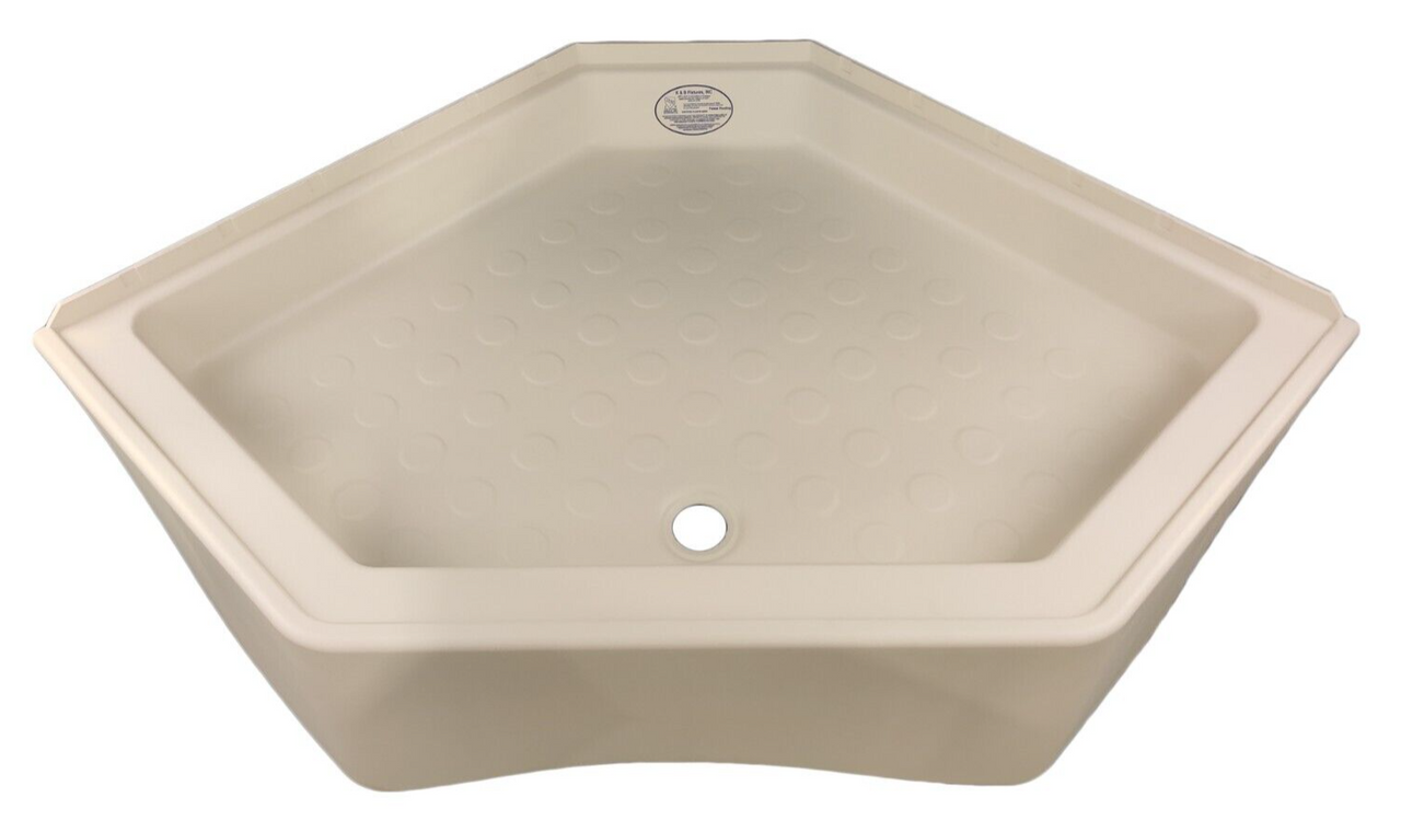 RV Corner Shower Pan Base 34" Parchment Center Drain Camper Wash Bath Room