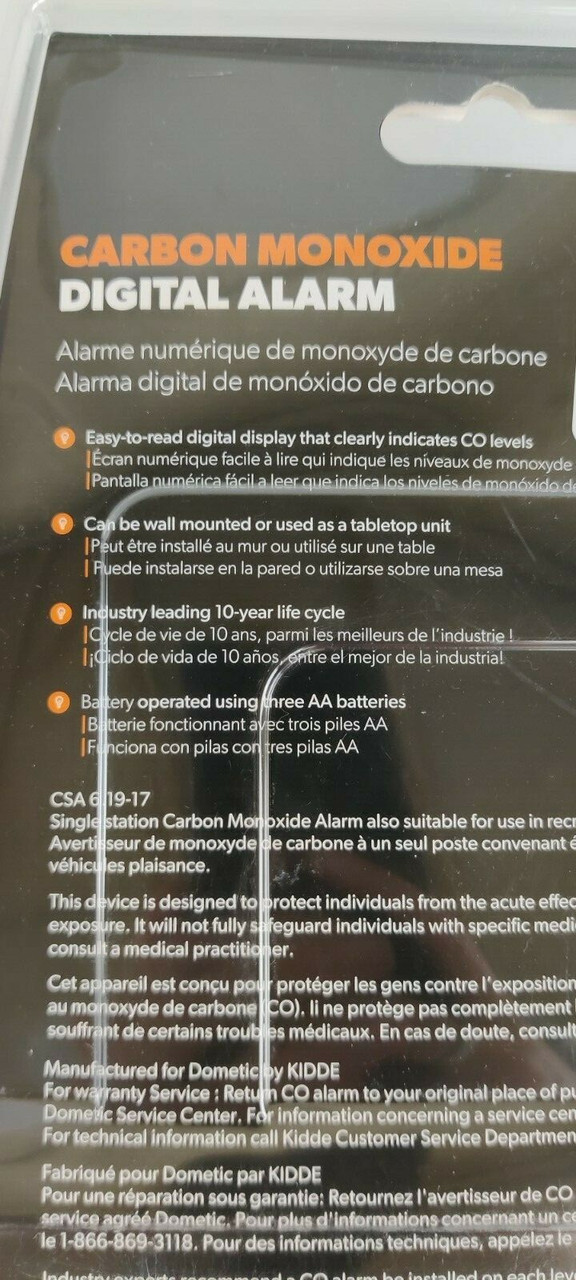 Dometic Carbon Monoxide Digital Alarm Detector Battery Powered Operated Camper