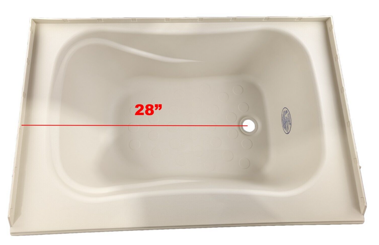 RV Bath Tub 36" x 24" Parchment Right Drain Trailer Camper Wash Bath Room Shower