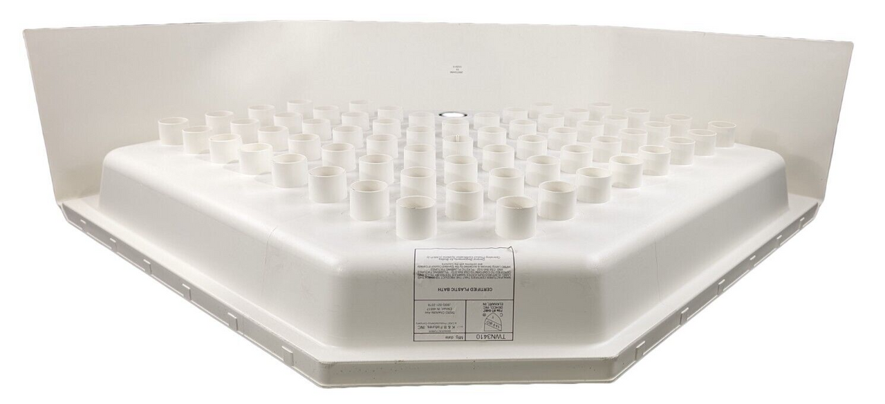 RV Corner Shower Pan Base 34" White Center Drain Camper Wash Bath Room Neo Angle