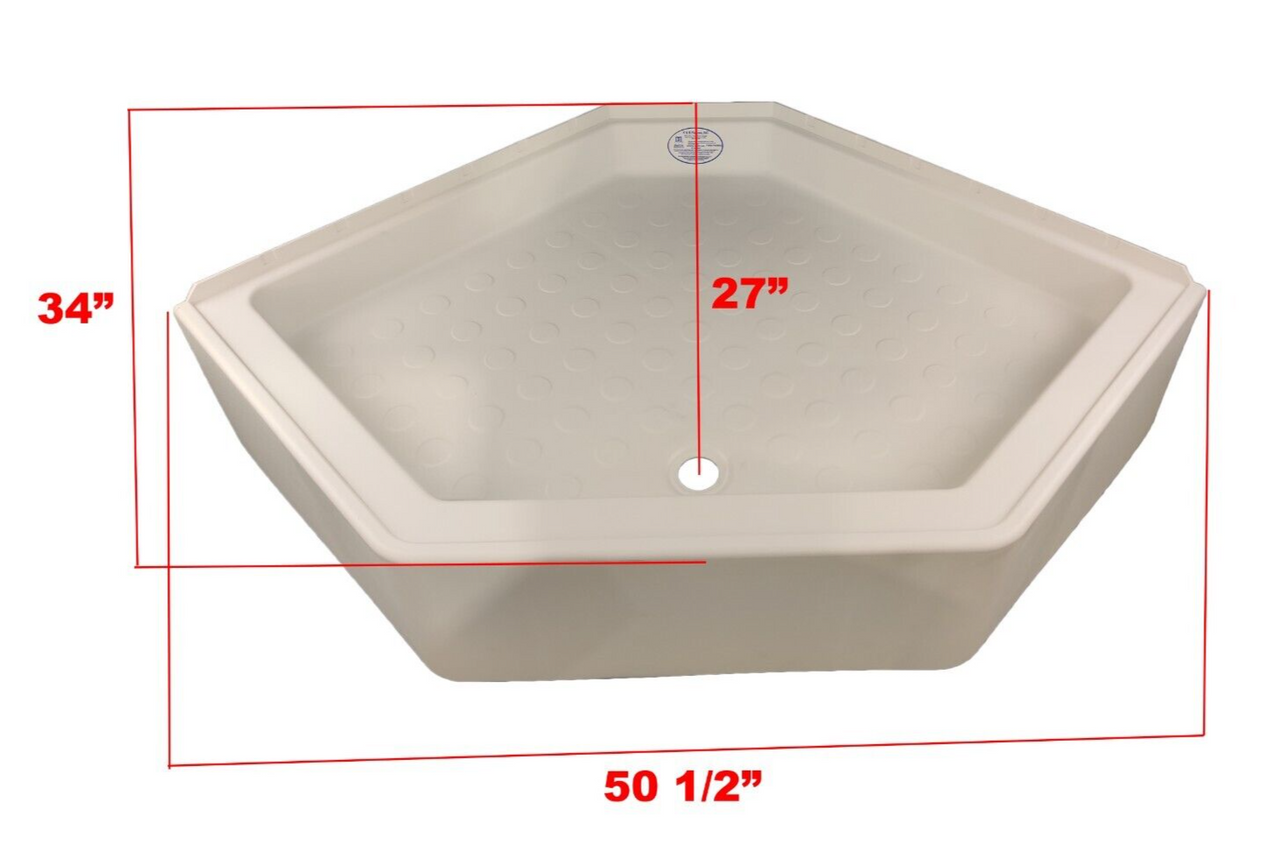 RV Corner Shower Pan Base 36" White Center Drain Camper Wash Bath Room Neo Angle