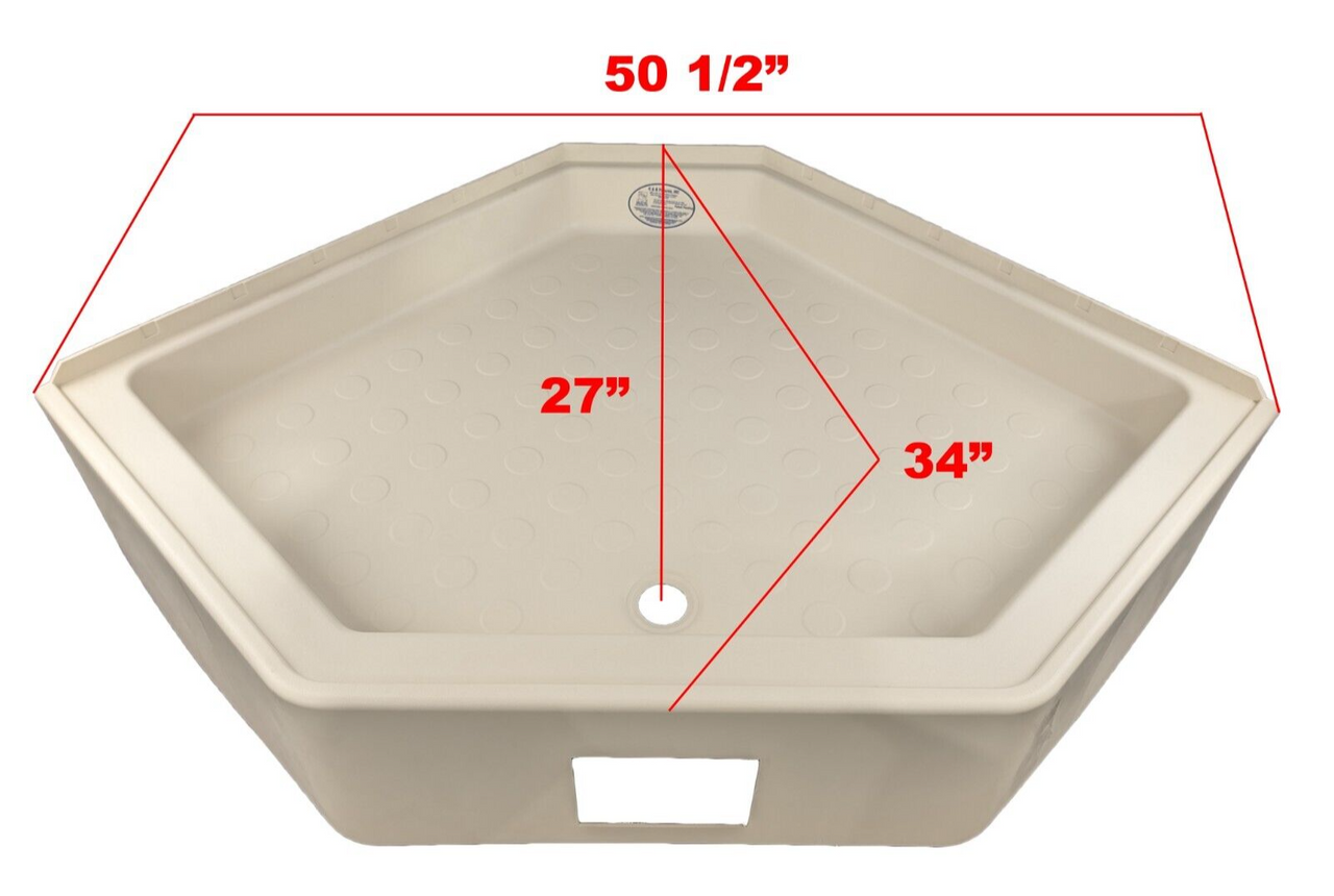 RV Corner Shower Pan Base 36" Parchment Center Drain Camper Wash Bath Room