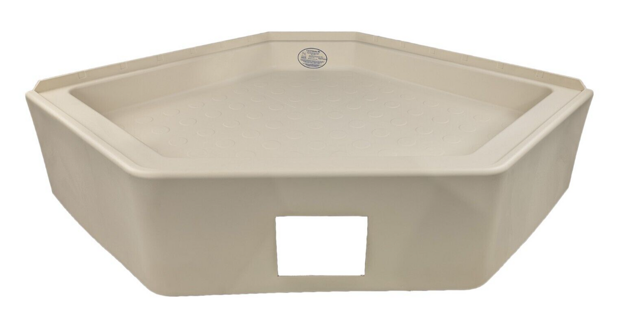 RV Corner Shower Pan Base 36" Parchment Center Drain Camper Wash Bath Room