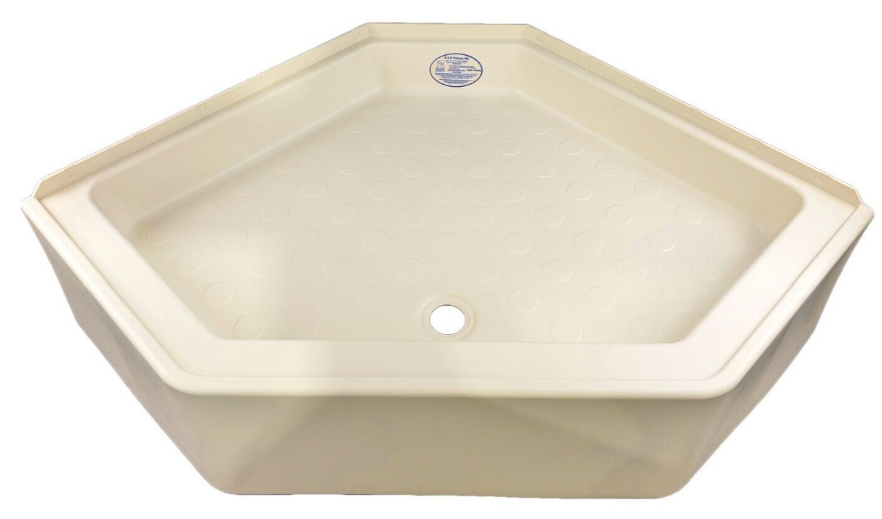 RV Corner Shower Pan Base 32 x 32 x 11 Parchment Center Drain Camper Bath Room