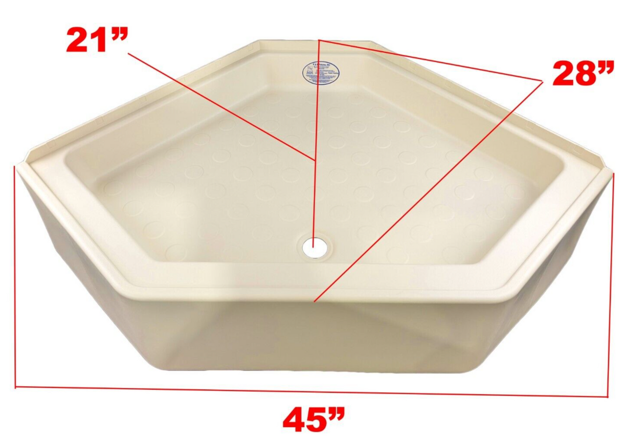RV Corner Shower Pan Base 32 x 32 x 11 Parchment Center Drain Camper Bath Room
