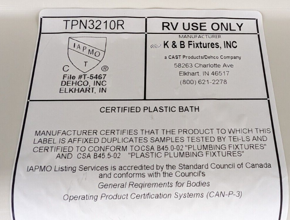 RV Corner Shower Pan Base 32 x 32 x 11 Parchment Center Drain Camper Bath Room