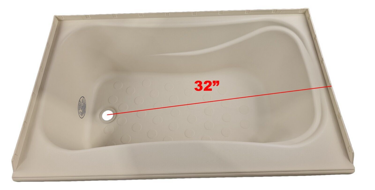 RV Bath Tub 38" x 24" Parchment Left Drain Trailer Camper Wash Bath Room Shower