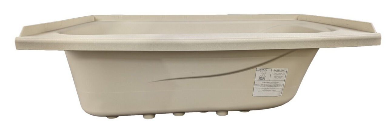 RV Bath Tub 38" x 24" Parchment Left Drain Trailer Camper Wash Bath Room Shower