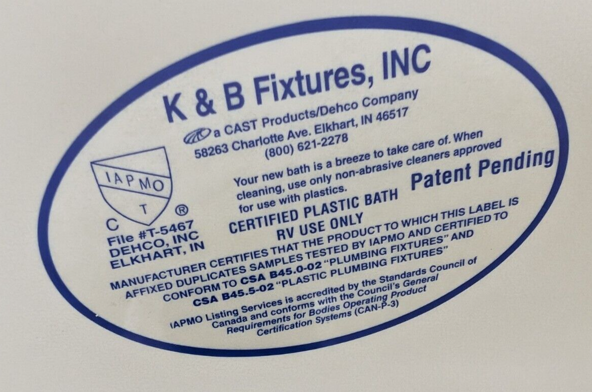 RV Bath Tub 38" x 24" Parchment Left Drain Trailer Camper Wash Bath Room Shower