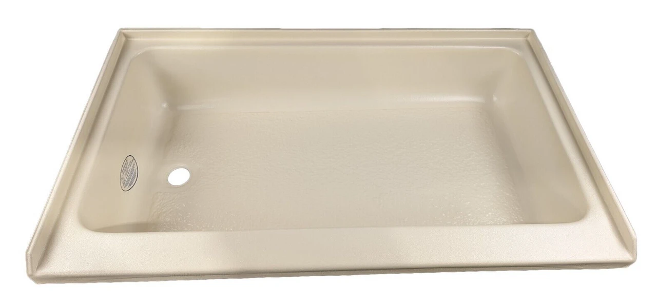 RV Shower Pan Base 40" x 24" Parchment Left Drain Trailer Camper Bath Yellowed