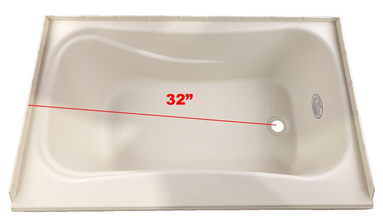 RV Bath Tub 38" x 24" Parchment Right Drain Trailer Camper Wash Bath Room Shower