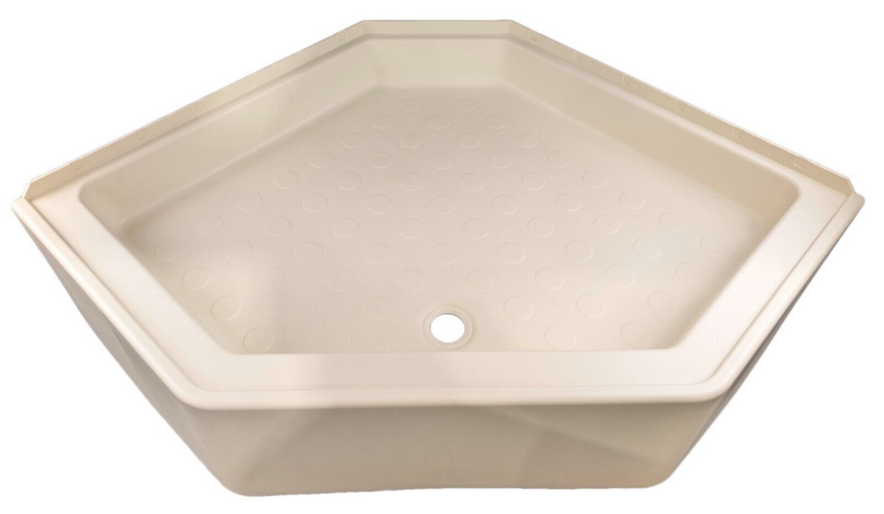 RV Corner Shower Pan Base 34" Parchment Center Drain Camper Wash  Bath Yellowed