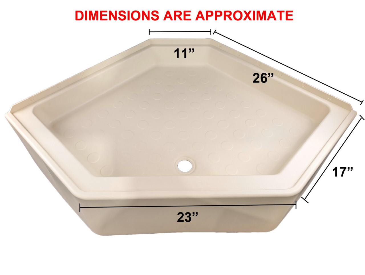 RV Corner Shower Pan Base 34" Parchment Center Drain Camper Wash  Bath Yellowed