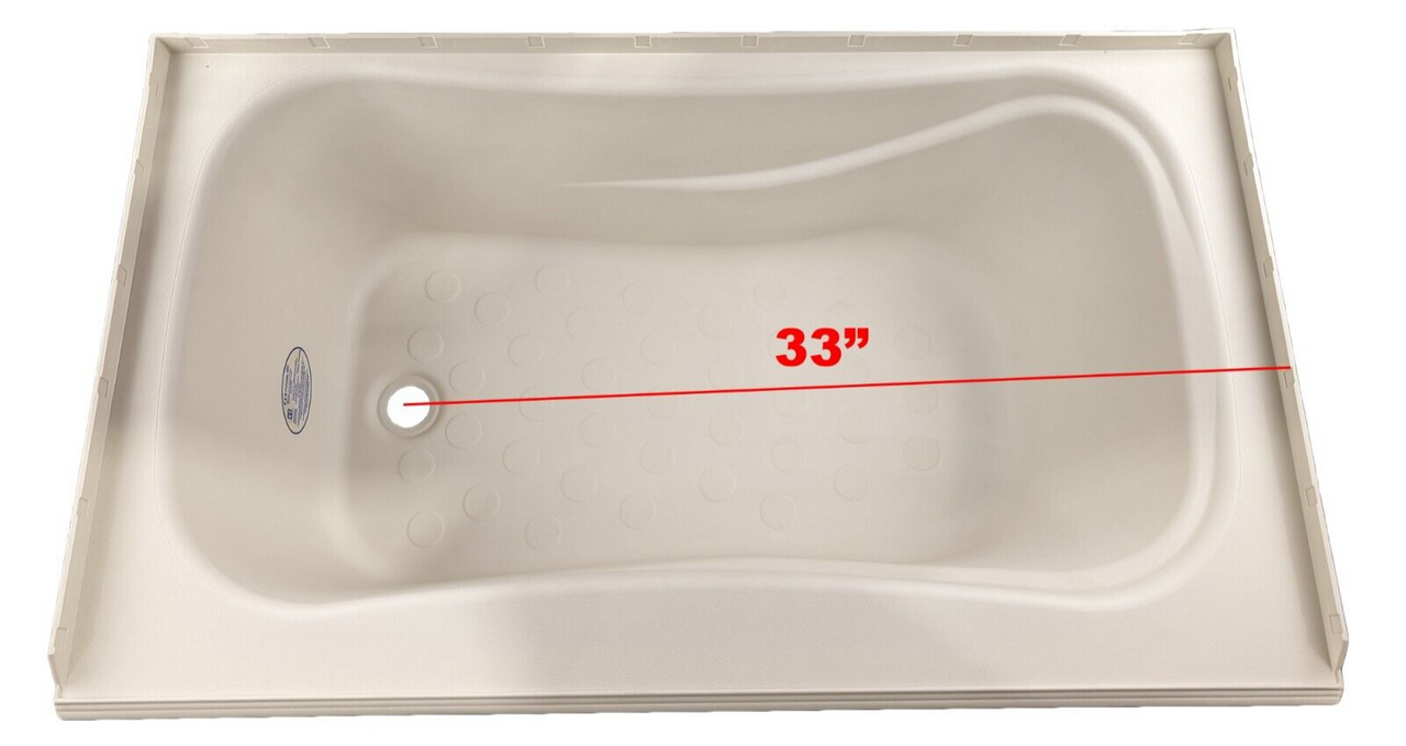 RV Bath Tub 40" x 24" Parchment Left Drain Trailer Camper Wash Bath Room Shower