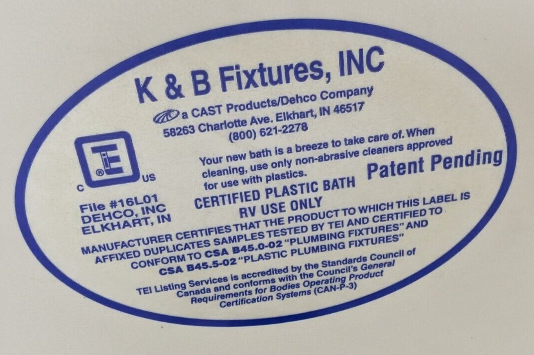 RV Bath Tub 40" x 24" Parchment Left Drain Trailer Camper Wash Bath Room Shower