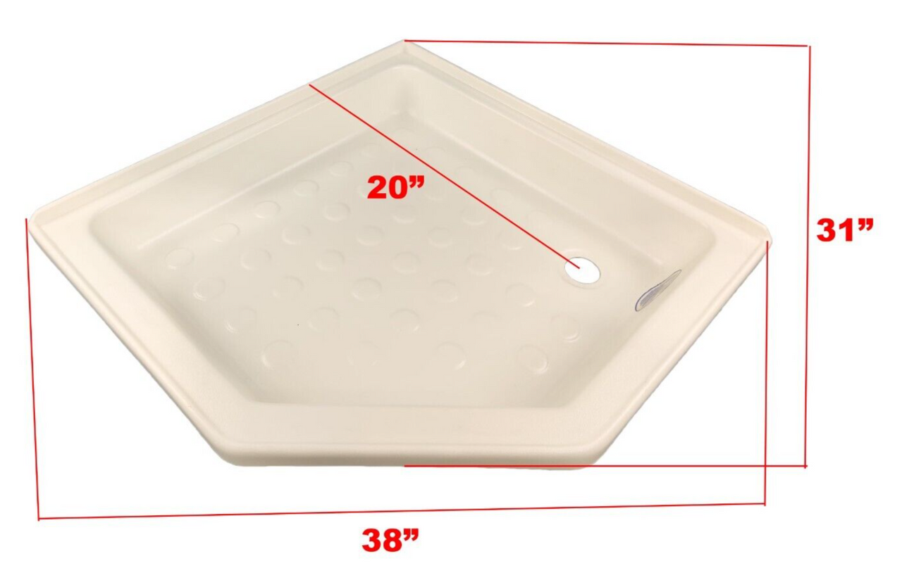 RV Corner Shower Pan Base 27" White Right Drain Trailer Camper Wash Bath Room